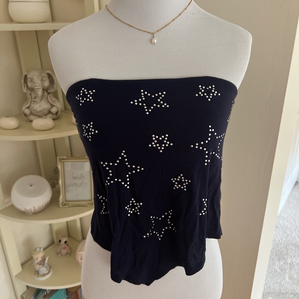 Express Blue Embellished Bustier Crop Top